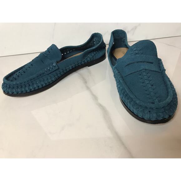 Pilcro Anthropologie Teal Woven Suede Loafers 7 - Picture 6 of 10